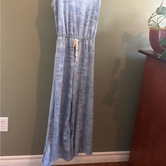 92.) Caution to the Wind / Blue / Wide Leg / Sleeveless Jumpsuit - Picture 6 of 9